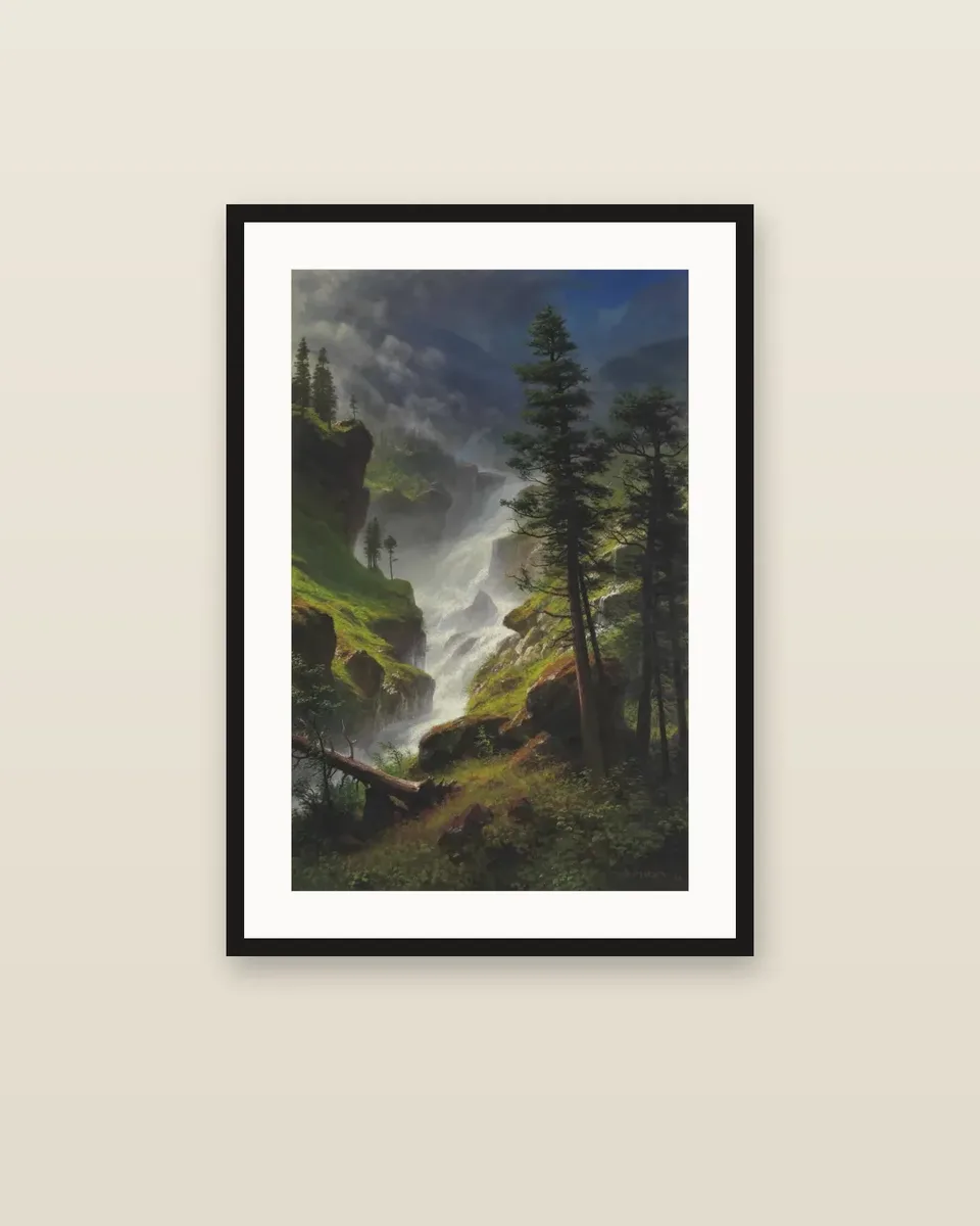 Rocky Mountain Waterfall by Albert Bierstadt, framed