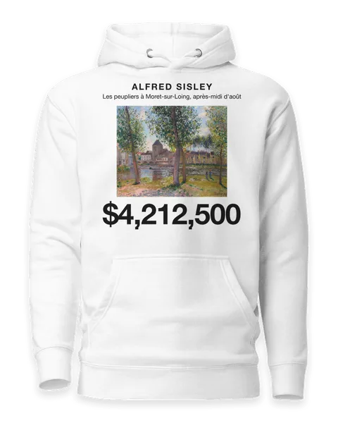 Les peupliers à Moret-sur-Loing, après-midi d'août by Alfred Sisley, on a white hoodie