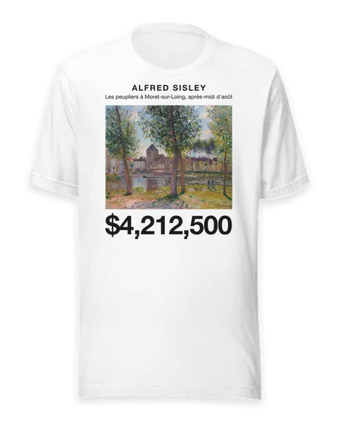 Les peupliers à Moret-sur-Loing, après-midi d'août by Alfred Sisley, on a white t-shirt