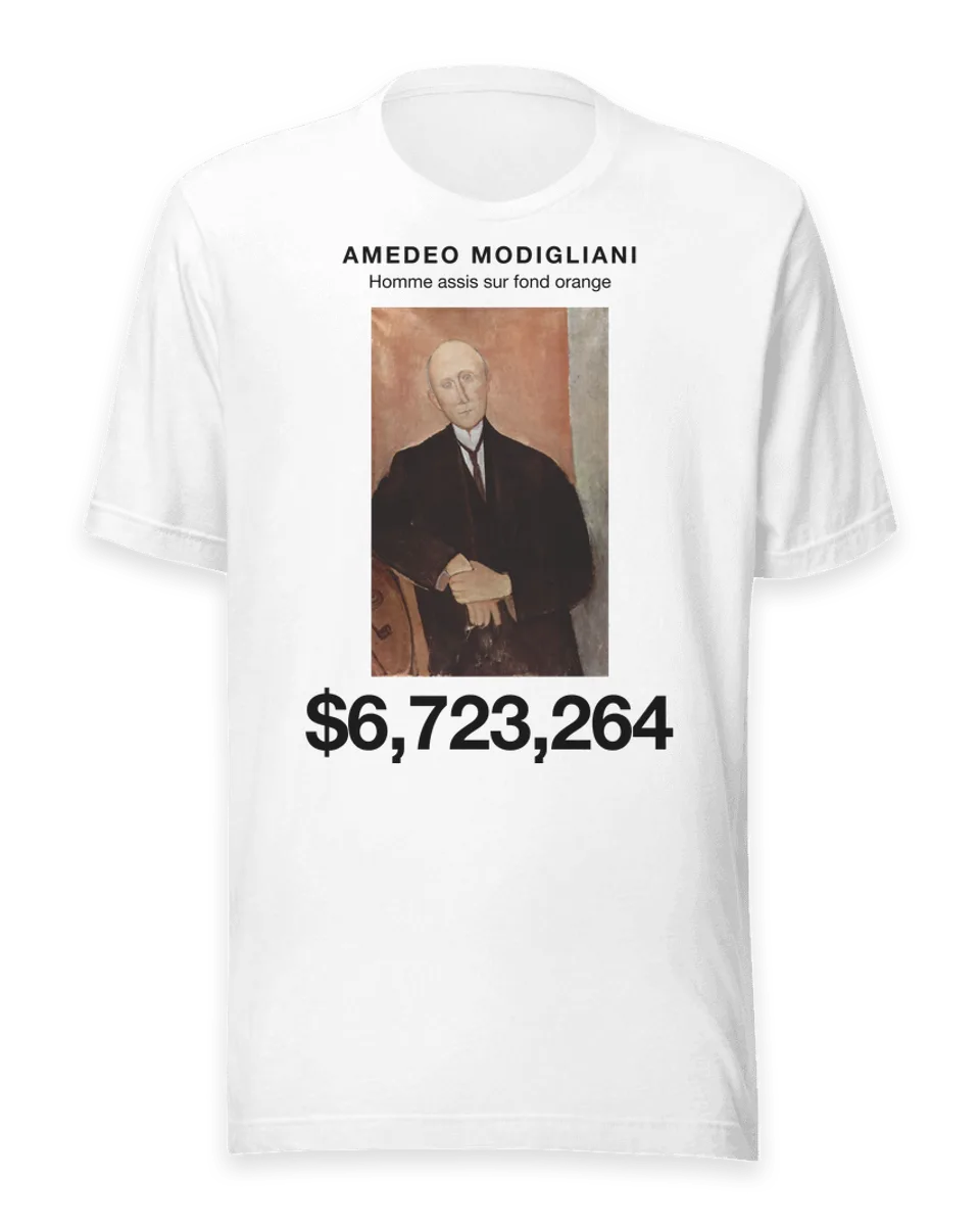 T-shirt: Homme assis sur fond orange by Amedeo Modigliani
