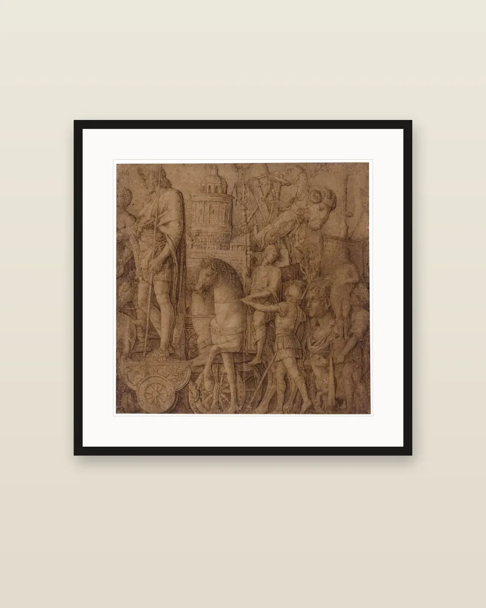 Study for the Triumph of Alexandria (The Standard Bearers and the Siege Equipment) by Andrea Mantegna, framed