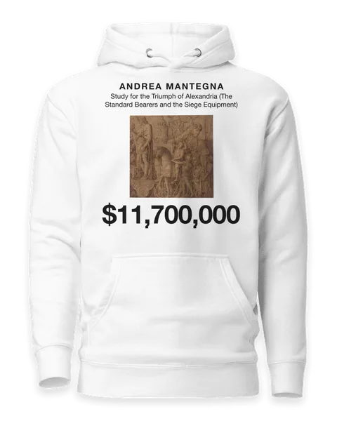 Study for the Triumph of Alexandria (The Standard Bearers and the Siege Equipment) by Andrea Mantegna, on a white hoodie