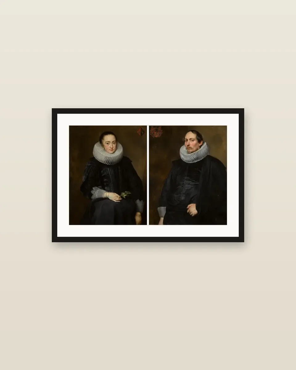 Portraits of Jacob de Witte and Maria Nutius (pendants) by Anthony van Dyck, framed