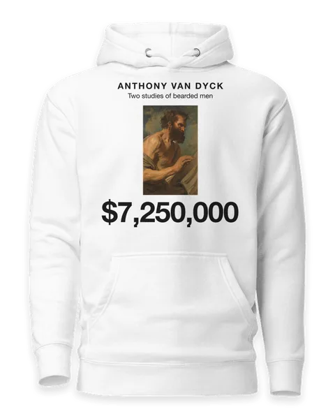 Two studies of bearded men by Anthony van Dyck, on a white hoodie