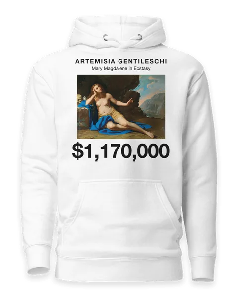 Mary Magdalene in Ecstasy by Artemisia Gentileschi, on a white hoodie