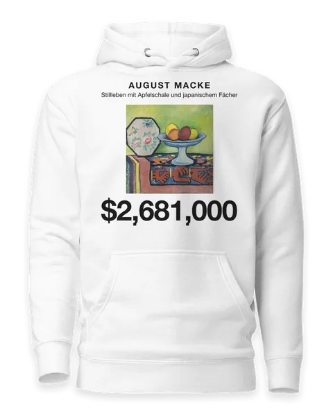 Stillleben mit Apfelschale und japanischem Fächer by August Macke, on a white hoodie
