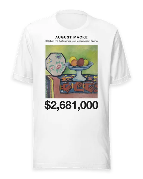 Stillleben mit Apfelschale und japanischem Fächer by August Macke, on a white t-shirt