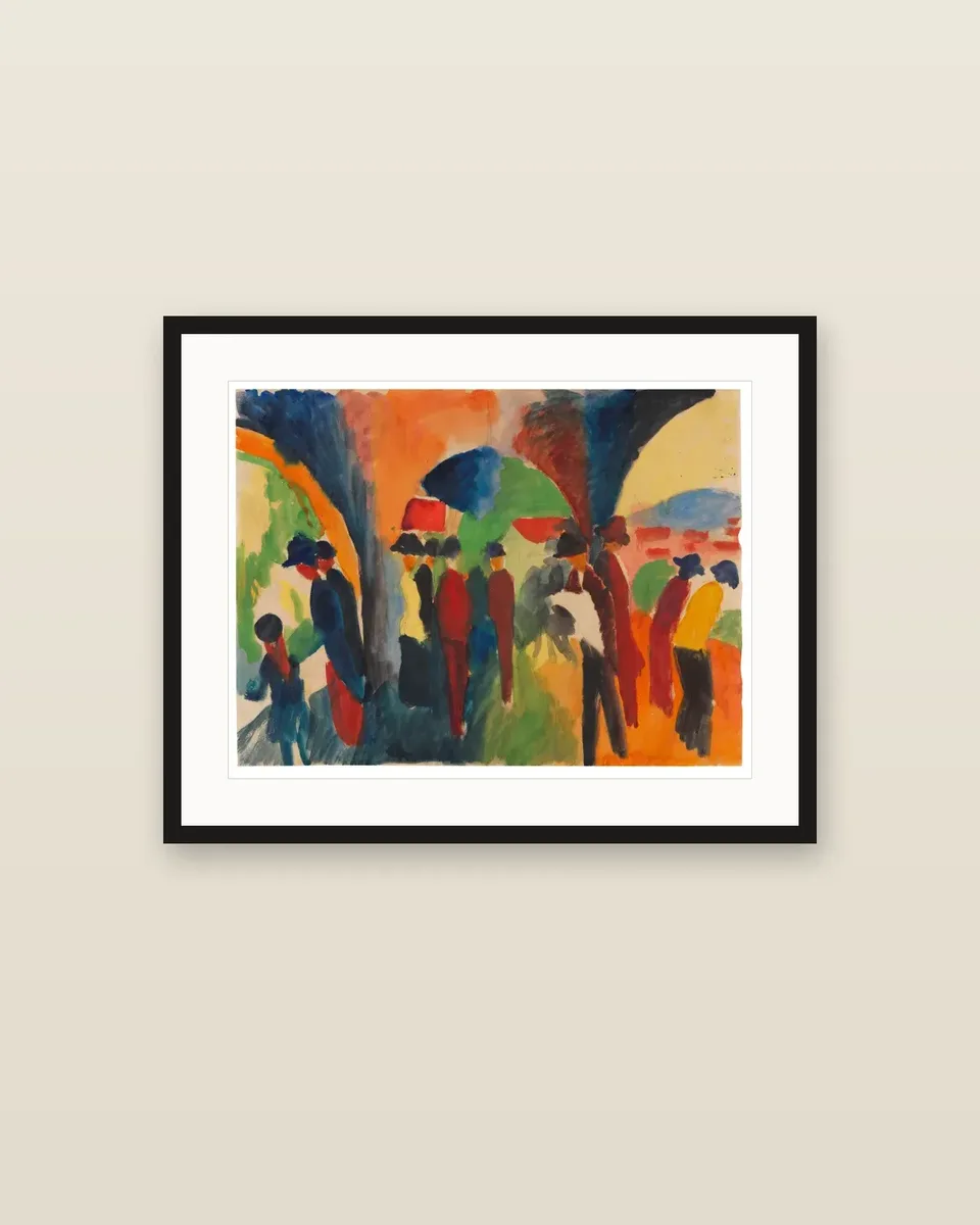 Unter den Lauben von Thun (Ein Spaziergängermotiv) by August Macke, framed