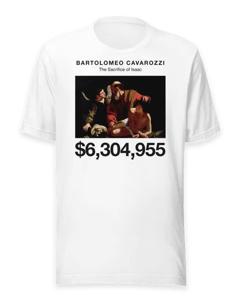 The Sacrifice of Isaac by Bartolomeo Cavarozzi, on a white t-shirt