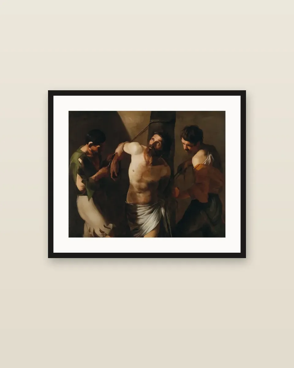 The Martyrdom of Saint Bartholomew by Bartolomeo Manfredi, framed