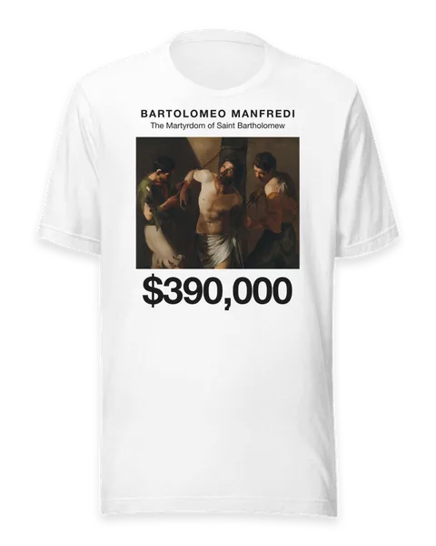 The Martyrdom of Saint Bartholomew by Bartolomeo Manfredi, on a white t-shirt