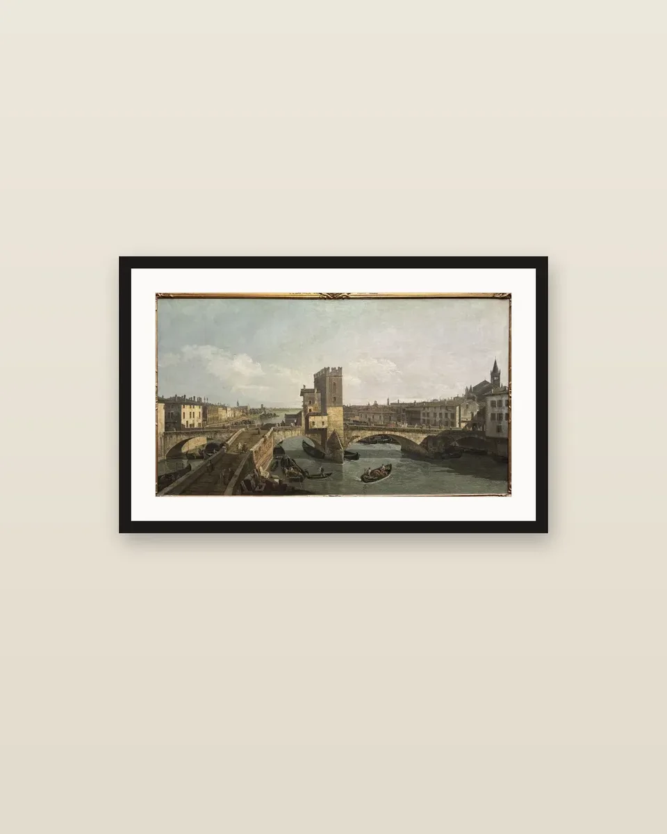 View of Verona with the Ponte delle Navi by Bernardo Bellotto, framed