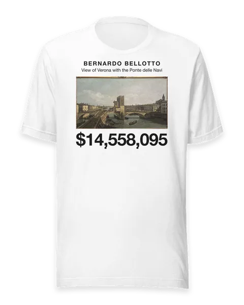 View of Verona with the Ponte delle Navi by Bernardo Bellotto, on a white t-shirt