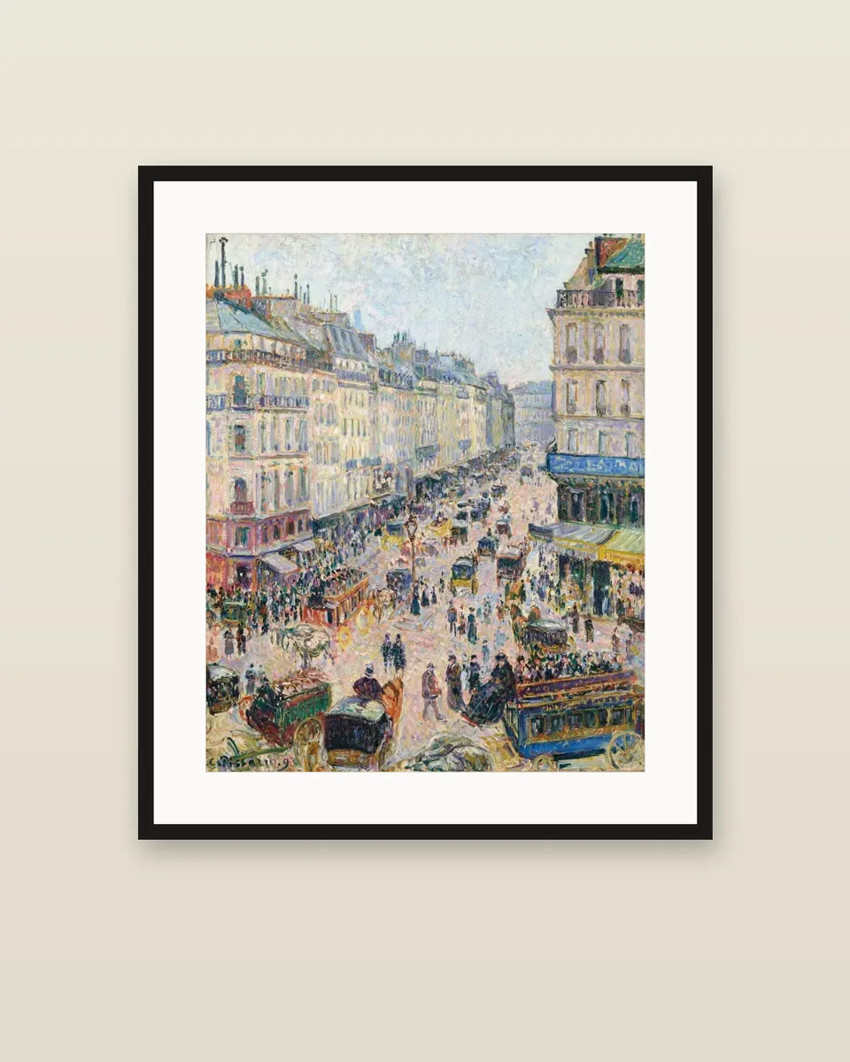 La Rue Saint-Lazare, temps lumineux by Camille Pissarro, framed