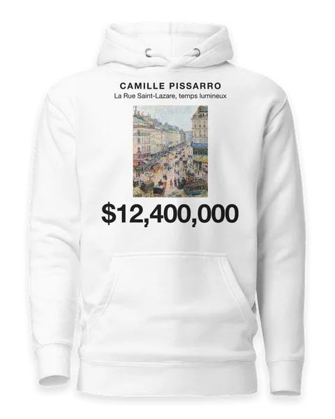 La Rue Saint-Lazare, temps lumineux by Camille Pissarro, on a white hoodie