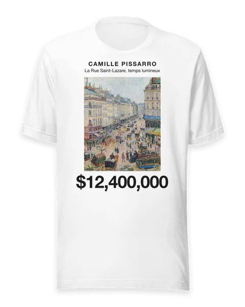 La Rue Saint-Lazare, temps lumineux by Camille Pissarro, on a white t-shirt
