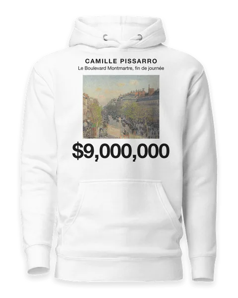 Le Boulevard Montmartre, fin de journée by Camille Pissarro, on a white hoodie