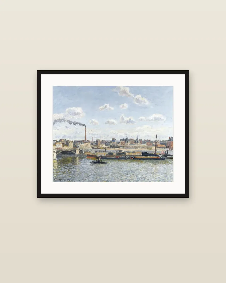 Le Pont Boieldieu et la Gare d'Orléans, Rouen, soleil by Camille Pissarro, framed