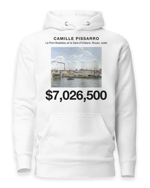 Le Pont Boieldieu et la Gare d'Orléans, Rouen, soleil by Camille Pissarro, on a white hoodie