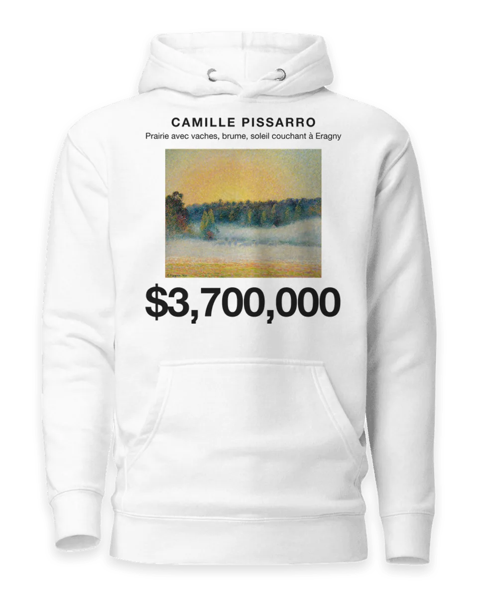 Hoodie: Prairie avec vaches, brume, soleil couchant à Eragny by Camille Pissarro