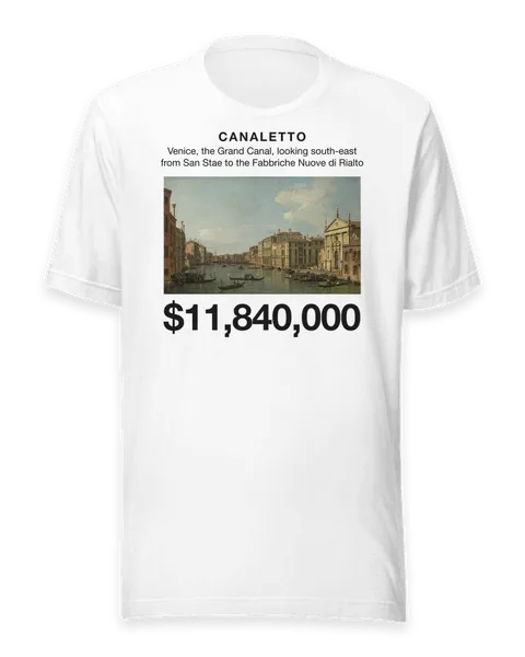 Venice, the Grand Canal, looking south-east from San Stae to the Fabbriche Nuove di Rialto by Canaletto, on a white t-shirt