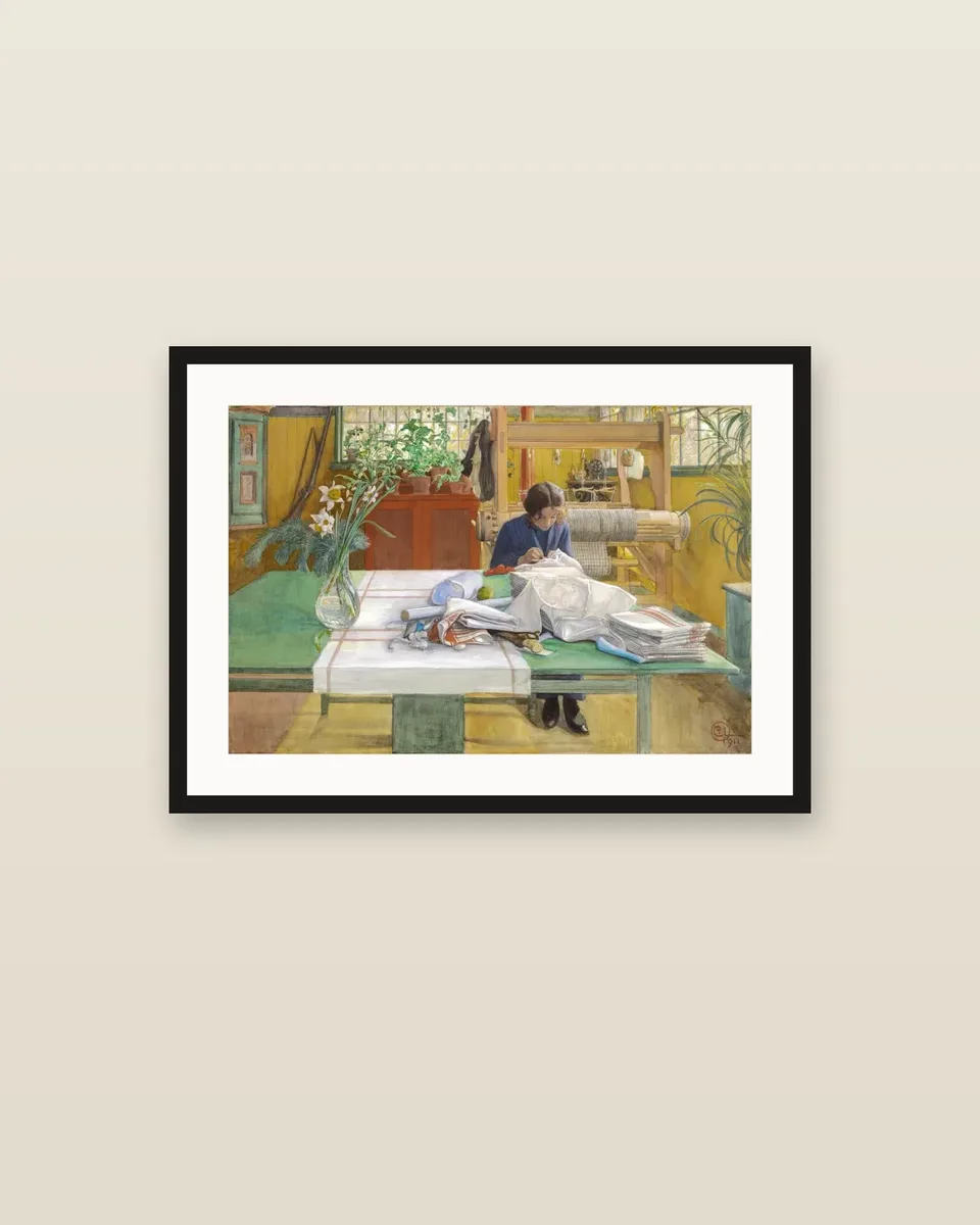 Syende flicka by Carl Larsson, framed