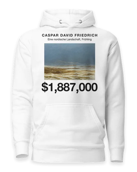 Eine nordische Landschaft, Frühling by Caspar David Friedrich, on a white hoodie