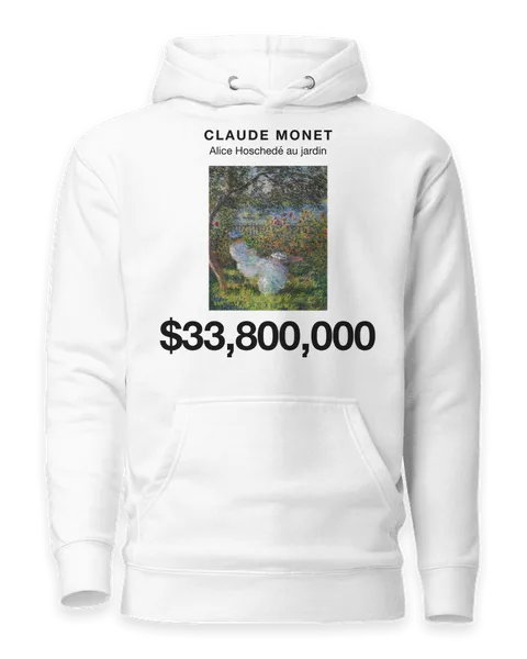 Alice Hoschedé au jardin by Claude Monet, on a white hoodie