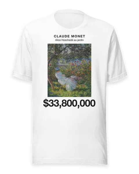 Alice Hoschedé au jardin by Claude Monet, on a white t-shirt