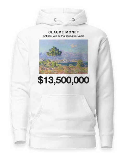 Antibes, vue du Plateau Notre-Dame by Claude Monet, on a white hoodie