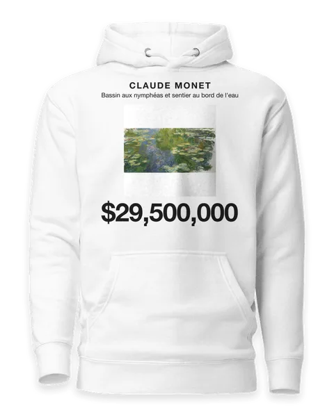 Bassin aux nymphéas et sentier au bord de l'eau by Claude Monet, on a white hoodie