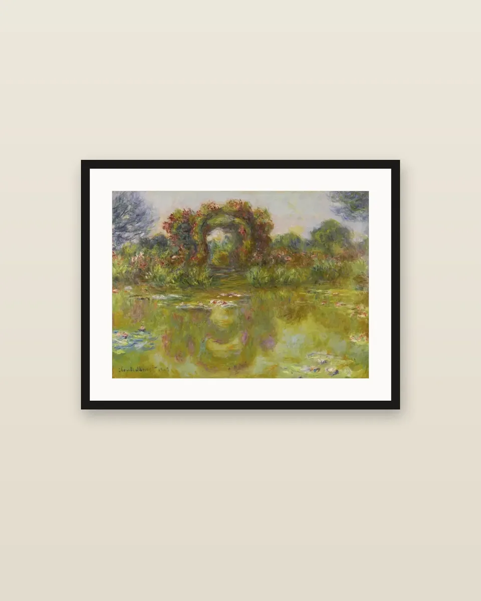 Bassin aux Nymphéas, les Rosiers by Claude Monet, framed