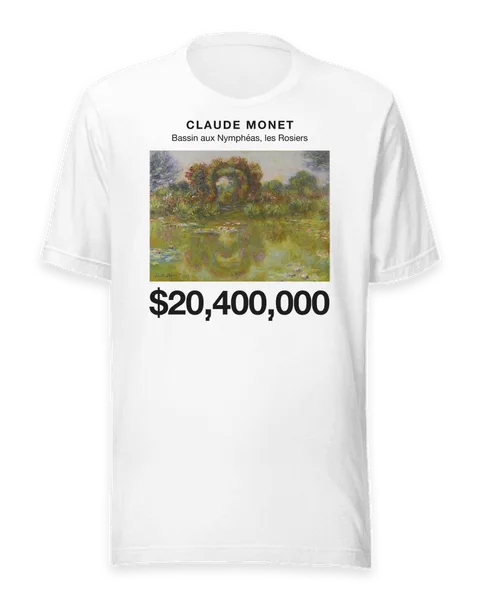 Bassin aux Nymphéas, les Rosiers by Claude Monet, on a white t-shirt