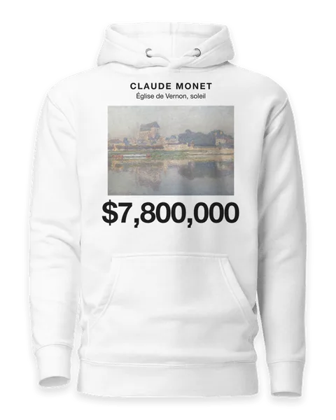 Église de Vernon, soleil by Claude Monet, on a white hoodie