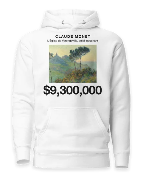 L’Église de Varengeville, soleil couchant by Claude Monet, on a white hoodie