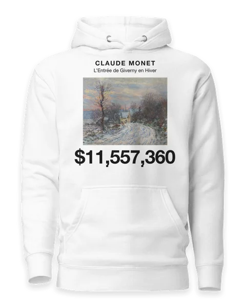 L’Entrée de Giverny en Hiver by Claude Monet, on a white hoodie
