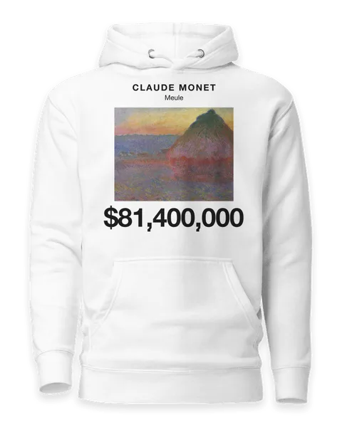 Meule by Claude Monet, on a white hoodie
