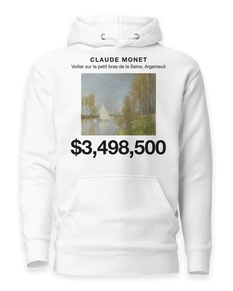 Voilier sur le petit bras de la Seine, Argenteuil by Claude Monet, on a white hoodie