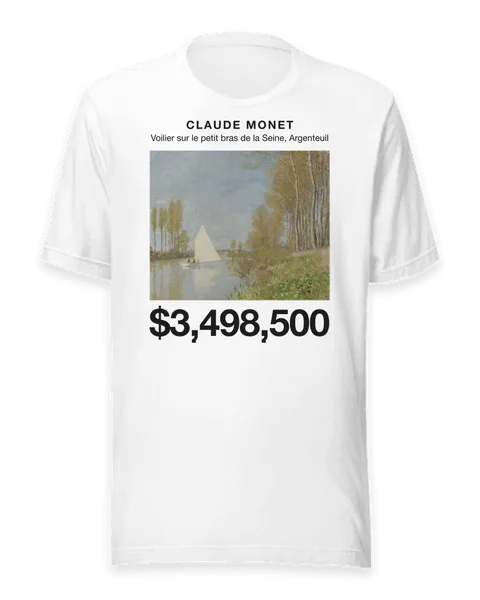 Voilier sur le petit bras de la Seine, Argenteuil by Claude Monet, on a white t-shirt