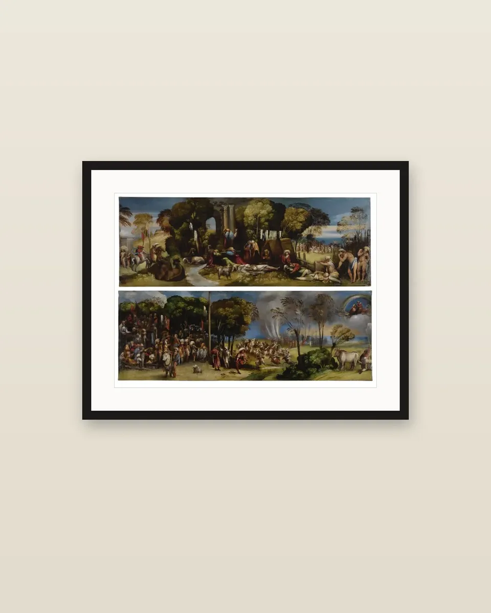 The Plague at Pergamea; The Sicilian Games by Dosso Dossi, framed