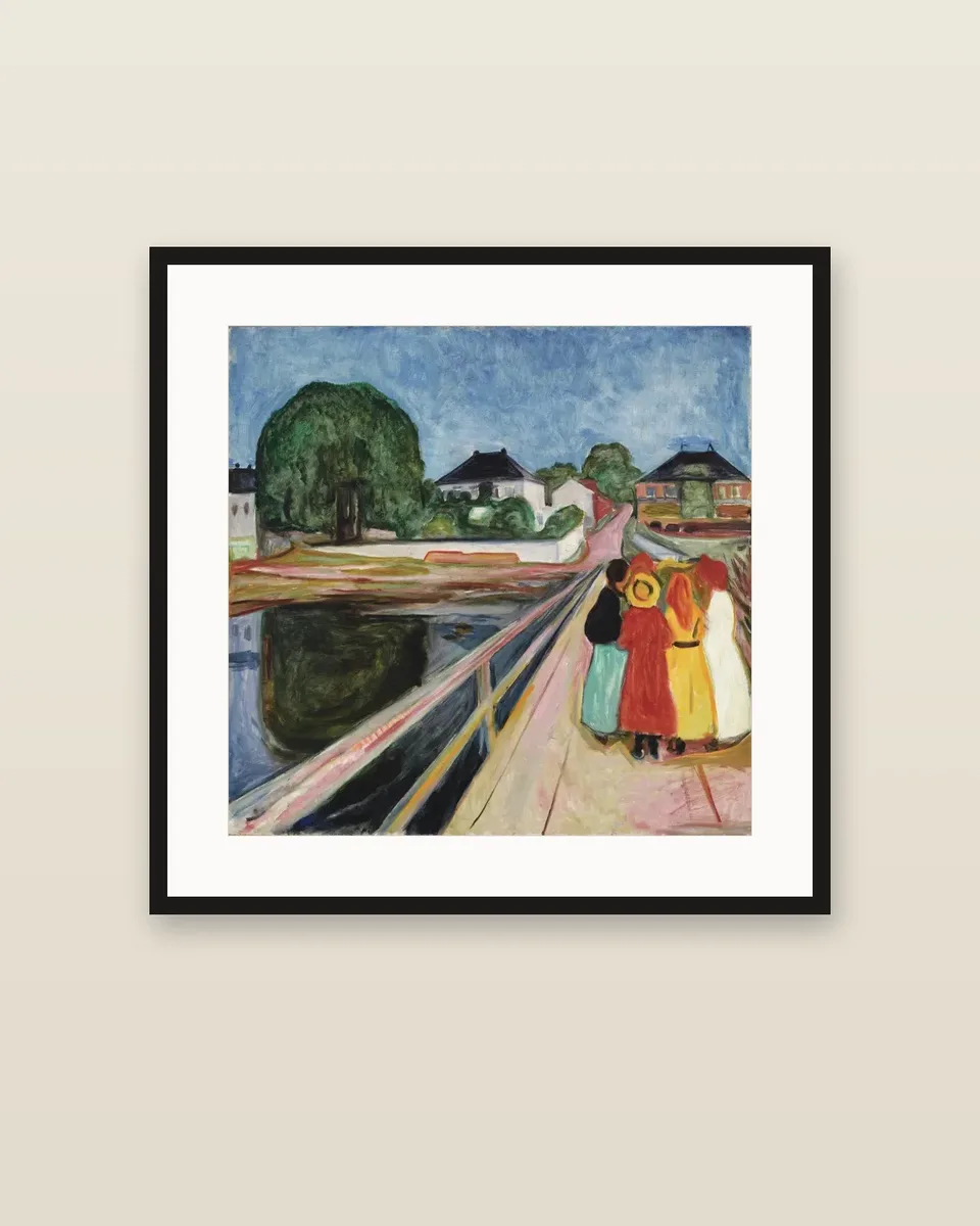 Girls on the Bridge by Edvard Munch, framed