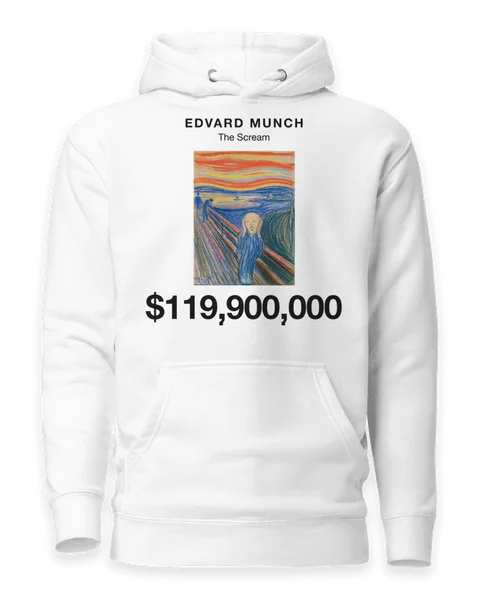 The Scream by Edvard Munch, on a white hoodie