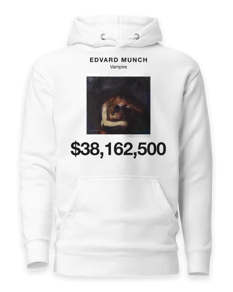 Vampire by Edvard Munch, on a white hoodie