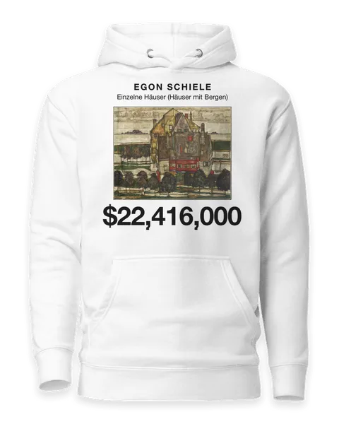 Einzelne Häuser (Häuser mit Bergen) by Egon Schiele, on a white hoodie