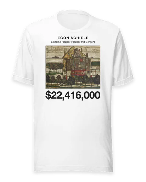 Einzelne Häuser (Häuser mit Bergen) by Egon Schiele, on a white t-shirt
