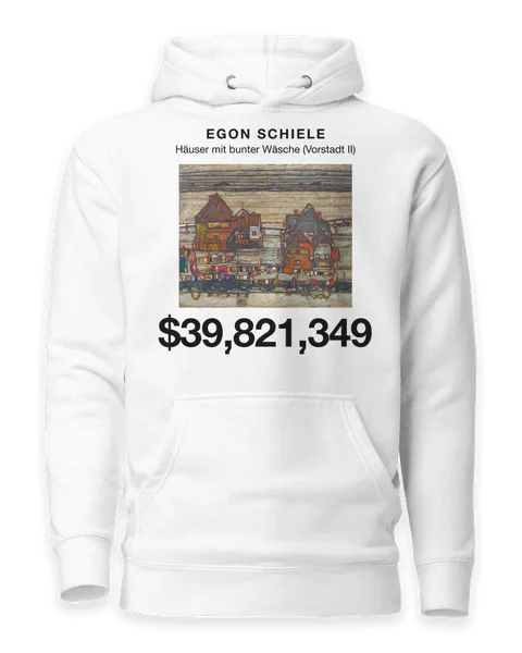 Häuser mit bunter Wäsche (Vorstadt II) by Egon Schiele, on a white hoodie