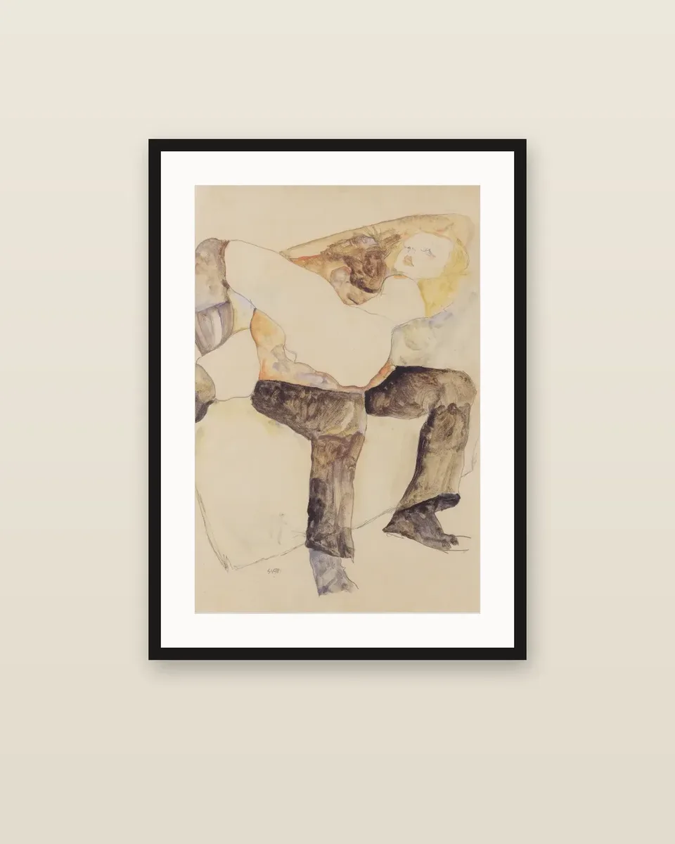 Mann und Frau (Umarmung) by Egon Schiele, framed