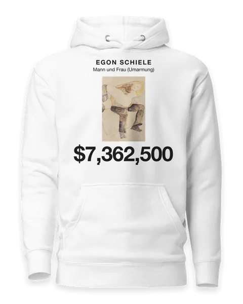 Mann und Frau (Umarmung) by Egon Schiele, on a white hoodie