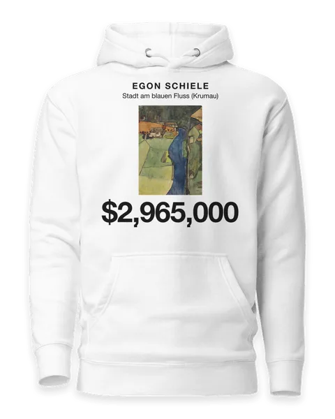 Stadt am blauen Fluss (Krumau) by Egon Schiele, on a white hoodie