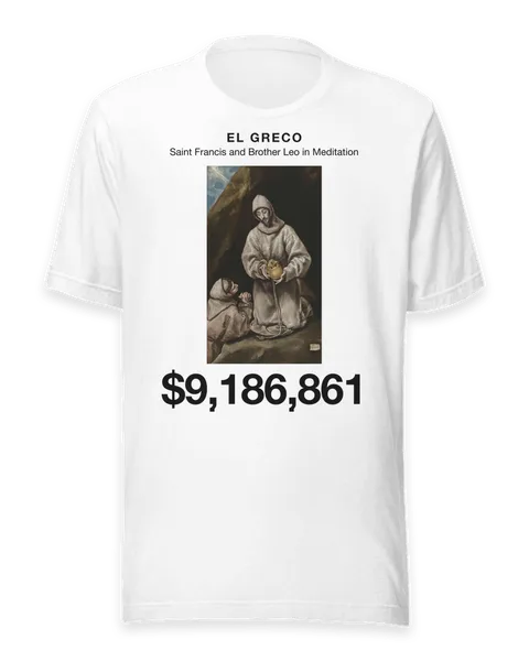 Saint Francis and Brother Leo in Meditation by El Greco, on a white t-shirt
